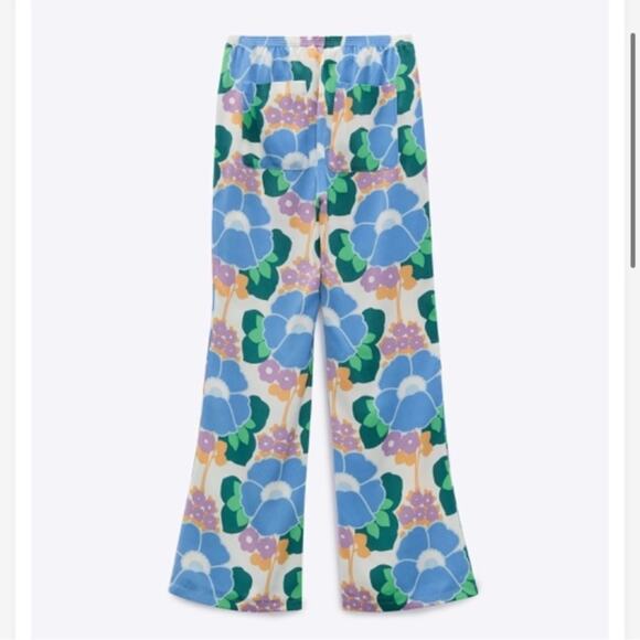 ZARA Pants S Floral Straight Leg Pajama Style Groove Retro Bohemiam Hippie NWOT - Picture 2 of 15
